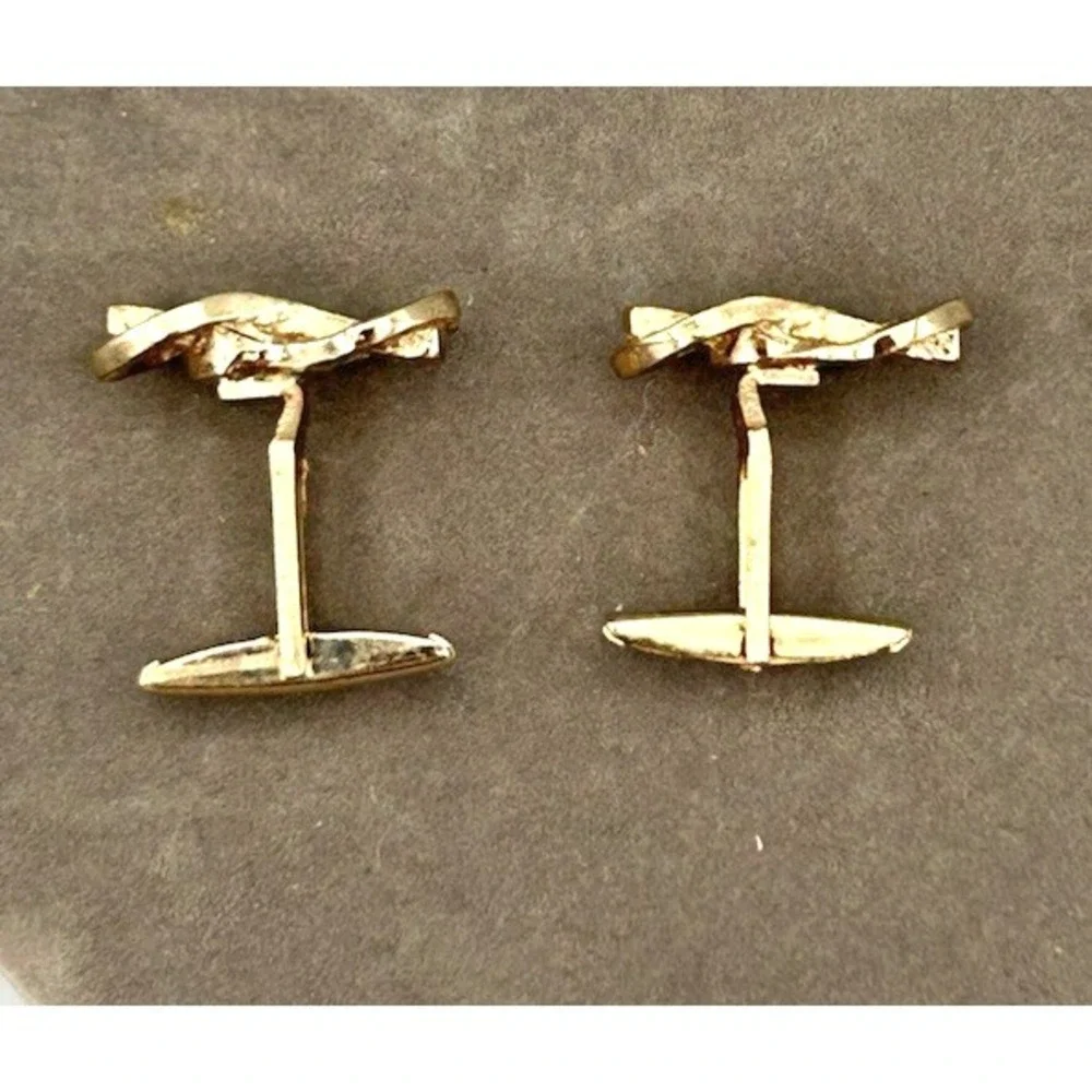 Vintage Criss Cross Bow Yellow Gold Toned Cuff Links 3/8